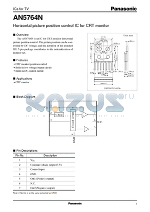 AN5764 datasheet - Horizontal picture position control IC for CRT monitor