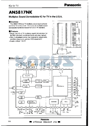 AN5817NK datasheet - Multiplex sound demodulator IC for TV in the U.S.A