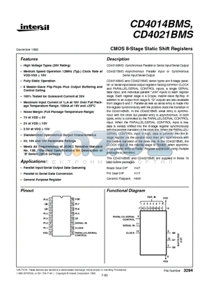 CD4021BMS datasheet - CMOS 8-Stage Static Shift Registers