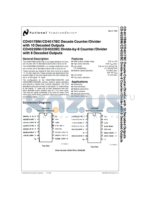 CD4022BC datasheet - Decade Counter/Divider with 10 Decoded Outputs, Divide-by-8 Counter/Divider with 8 Decoded Outputs