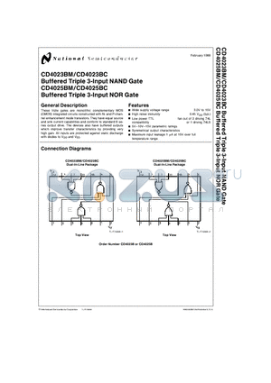 CD4023B datasheet - Buffered Triple 3-Input NAND,NOR Gate