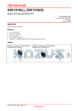 2SK1316L-E datasheet - Silicon N Channel MOS FET