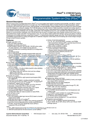 CY8C3865AXI-018 datasheet - Programmable System-on-Chip (PSoC^)