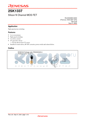 2SK1337TZ-E datasheet - Silicon N Channel MOS FET