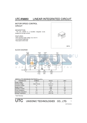 AN6650 datasheet - MOTOR SPEED CONTROL CIRCUIT