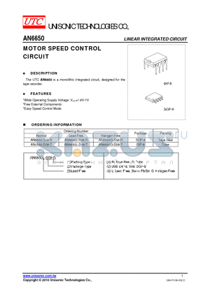 AN6650 datasheet - MOTOR SPEED CONTROL CIRCUIT