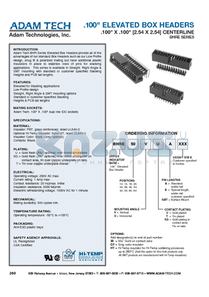 BHRE20VTBXXX datasheet - .100 ELEVATED BOX HEADERS.100 X .100 [2.54 X 2.54] CENTERLINE