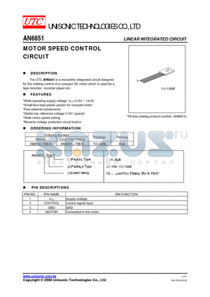 AN6651-T6B-K datasheet - MOTOR SPEED CONTROL CIRCUIT