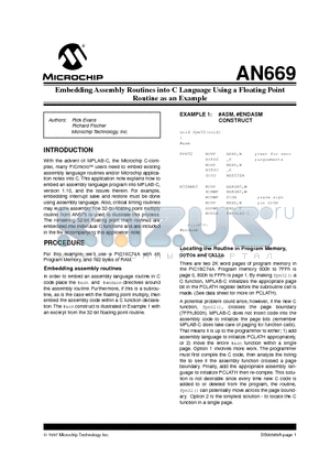 AN669 datasheet - Embedding Assembly Routines into C Language Using a Floating Point Routine as an Example