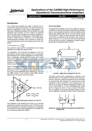 AN6668 datasheet - Applications of the CA3080 High-Performance Operational Transconductance Ampliflers