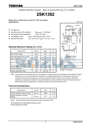2SK1382 datasheet - Relay Drive, Motor Drive and DC−DC Converter Applications