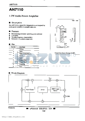 AN7110 datasheet - 1.2W Audio Power Amplifier