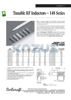 148 datasheet - Tunable RF Inductors