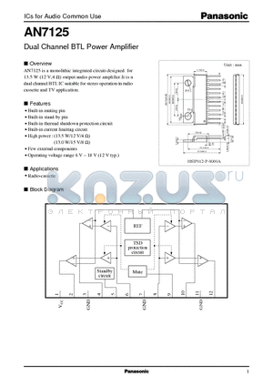 AN7125 datasheet - Dual Channel BTL Power Amplifier