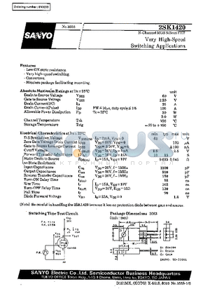 2SK1420 datasheet - Very High-Speed Switching Applications