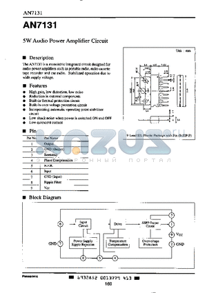 AN7131 datasheet - 5W AUDIO POWER AMPLIFIER CIRCUIT