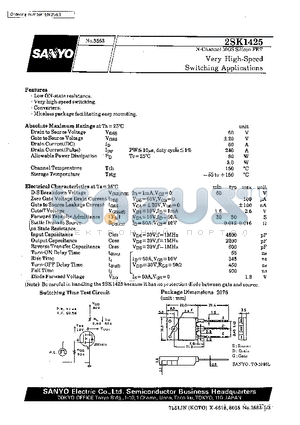 2SK1425 datasheet - Very High-Speed Switching Applications