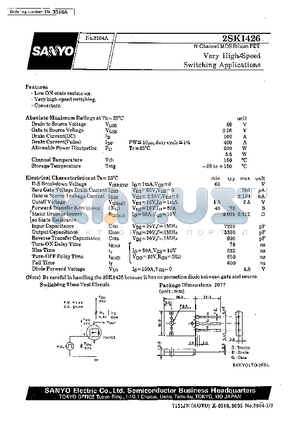 2SK1426 datasheet - Very High-Speed Switching Applications