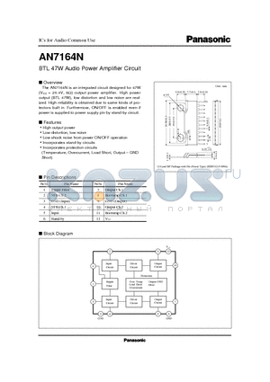 AN7164N datasheet - BTL 47W Audio Power Amplifier Circuit