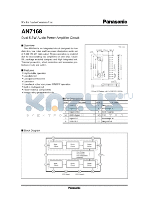 AN7168 datasheet - Dual 5.8W Audio Power Amplifier Circuit