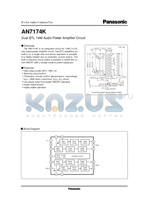 AN7174 datasheet - Dual BTL 14W Audio Power Amplifier Circuit
