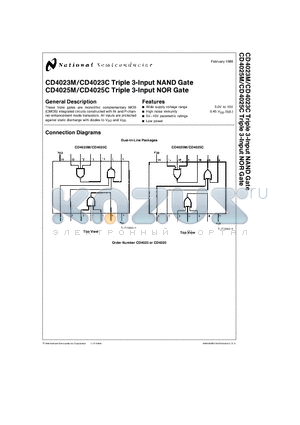 CD4025M datasheet - Triple 3-Input NAND(NOR) Gate