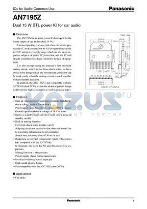 AN7195 datasheet - Dual 15 W BTL power IC for car audio