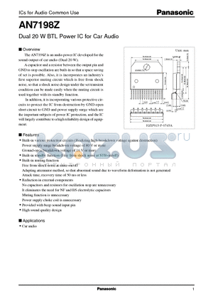 AN7198Z datasheet - Dual 20 W BTL Power IC for Car Audio