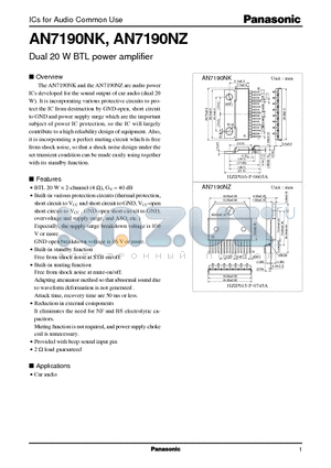 AN7190NK datasheet - Dual 20 W BTL power amplifier