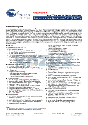 CY8C52 datasheet - Programmable System-on-Chip (PSoC) DC to 40 MHz operation