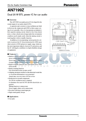 AN7199 datasheet - Dual 20 W BTL power IC for car audio