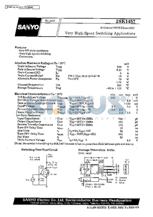 2SK1457 datasheet - Very High-Speed Switching Applications