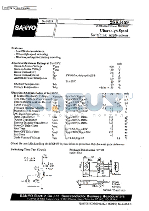 2SK1459 datasheet - Ultrahigh-Speed Switching Applications