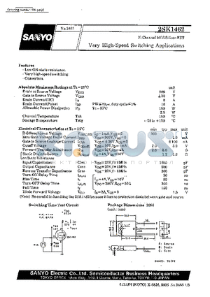 2SK1462 datasheet - Very High-Speed Switching Applications