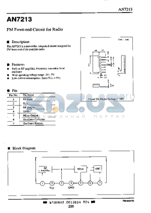 AN7213 datasheet - FM FRONT END CIRCUIT FOR RADIO