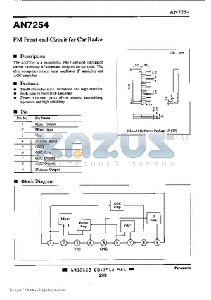 AN7254 datasheet - FM FRONT-END CIRCUIT FOR CAR RADIO