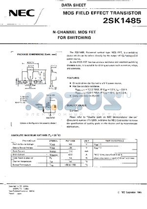 2SK1485 datasheet - N-CHANNEL MOS FET FOR SWITCHING