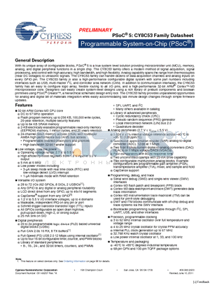 CY8C5368AXI-106 datasheet - Programmable System-on-Chip (PSoC) DC to 67 MHz operation