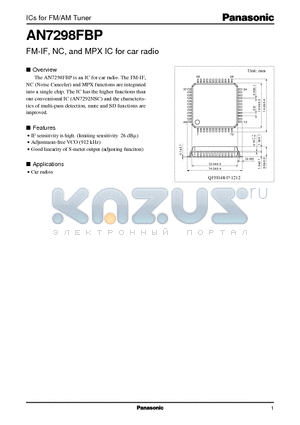 AN7298 datasheet - FM-IF, NC, and MPX IC for car radio