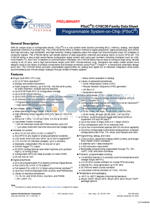 CY8C3866LTI-029 datasheet - Programmable System-on-Chip (PSoC)