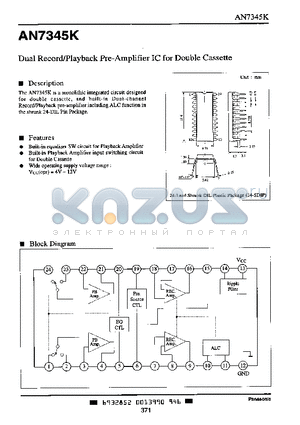 AN7345K datasheet - Dual Record/Playback Pre-Amplifier IC for Double Cassette