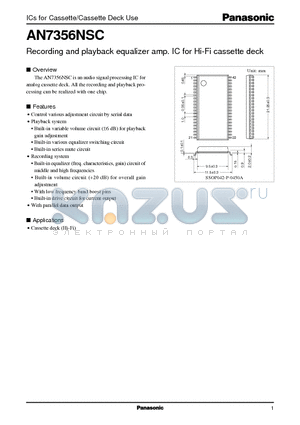 AN7356 datasheet - Recording and playback equalizer amp. IC for Hi-Fi cassette deck