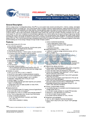 CY8C5487LTI-007 datasheet - Programmable System-on-Chip (PSoC)