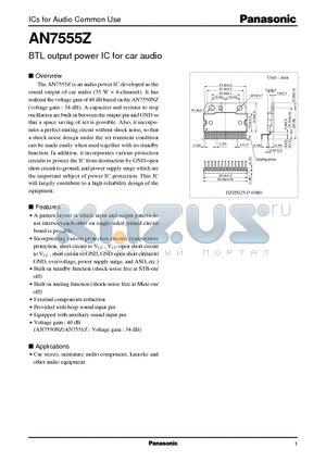 AN7555Z datasheet - BTL output power IC for car audio