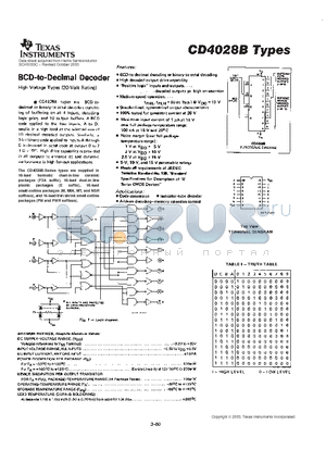 CD4028BF3A datasheet - BCD-TO-CECIMAL DECODER