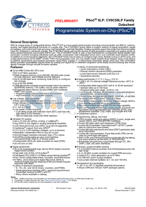 CY8C5867AXI-LP023 datasheet - Programmable System-on-Chip (PSoC^)