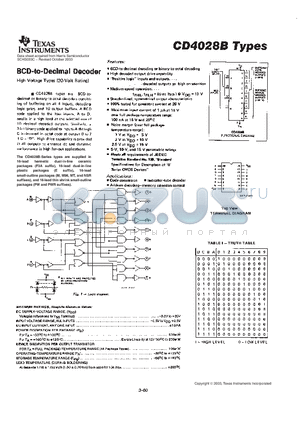 CD4028BF3A datasheet - BCD-to-Decimal Decoder