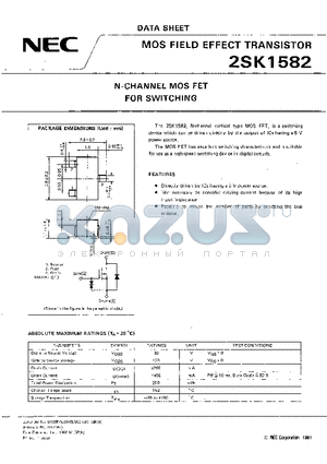 2SK1582 datasheet - N-CHANNEL MOS FET FOR SWITCHING