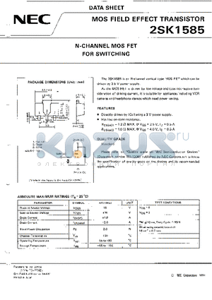 2SK1585 datasheet - N-CHANNEL MOS FET FOR SWITCHING