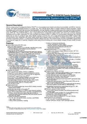 CY8C5567AXI-019 datasheet - Programmable System-on-Chip (PSoC^)